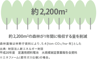 約2,200m2のブナ森林が一年間に吸収する量を削減